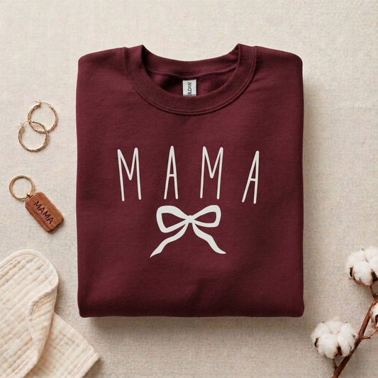 Mama Bow Sweatshirt, Minimalist Coquette Crewneck, Maroon Pullover for Mom