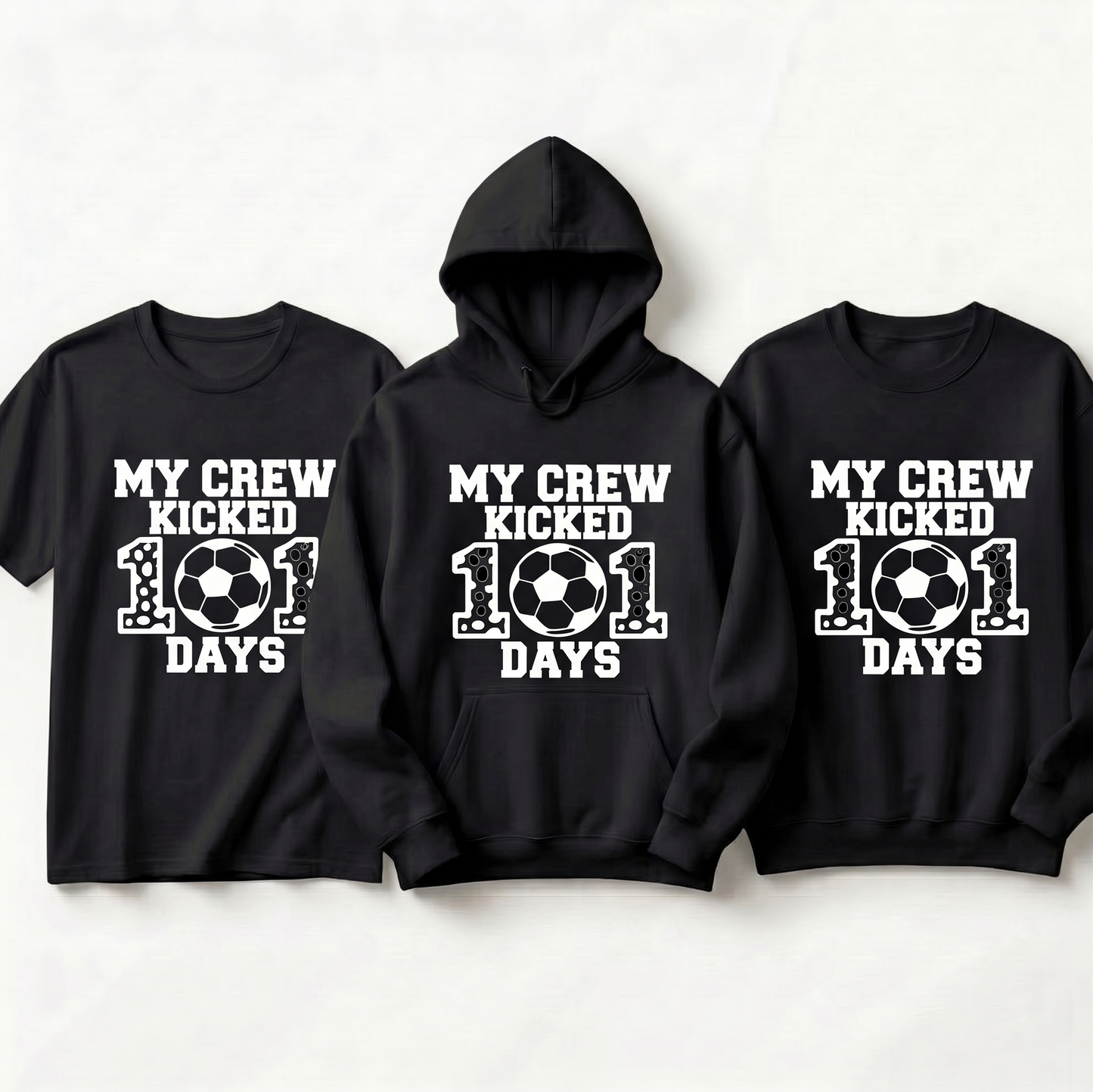 My Crew Kicked 101 Days Soccer Shirt, 101st Day of School Hoodie, Custom Teacher Student Soccer Sweatshirt, Personalized School Spirit Wear