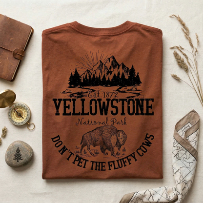 Funny Yellowstone Shirt | Don't Pet The Fluffy Cows Bison Tee | Vintage National Park T-Shirt | Hiking Camping Apparel | Outdoorsy Gift