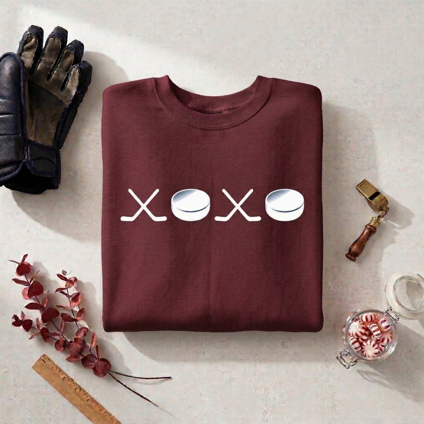 XOXO Hockey Sweatshirt | Preppy Hockey Mom Crewneck | Gameday Apparel Sticks Pucks Pullover