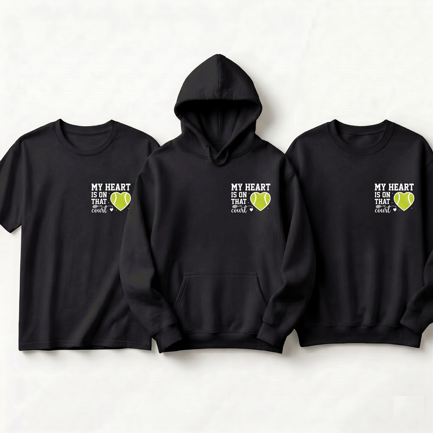 Custom My Heart is on That Court Hoodie, Personalized Tennis Mom Shirt, Tennis Player Gift, Game Day Tennis Sweatshirt, Sports Mom Apparel