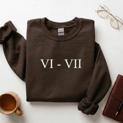 Minimalist Roman Numeral VI - VII Crewneck Sweatshirt, Anniversary Date Sweater