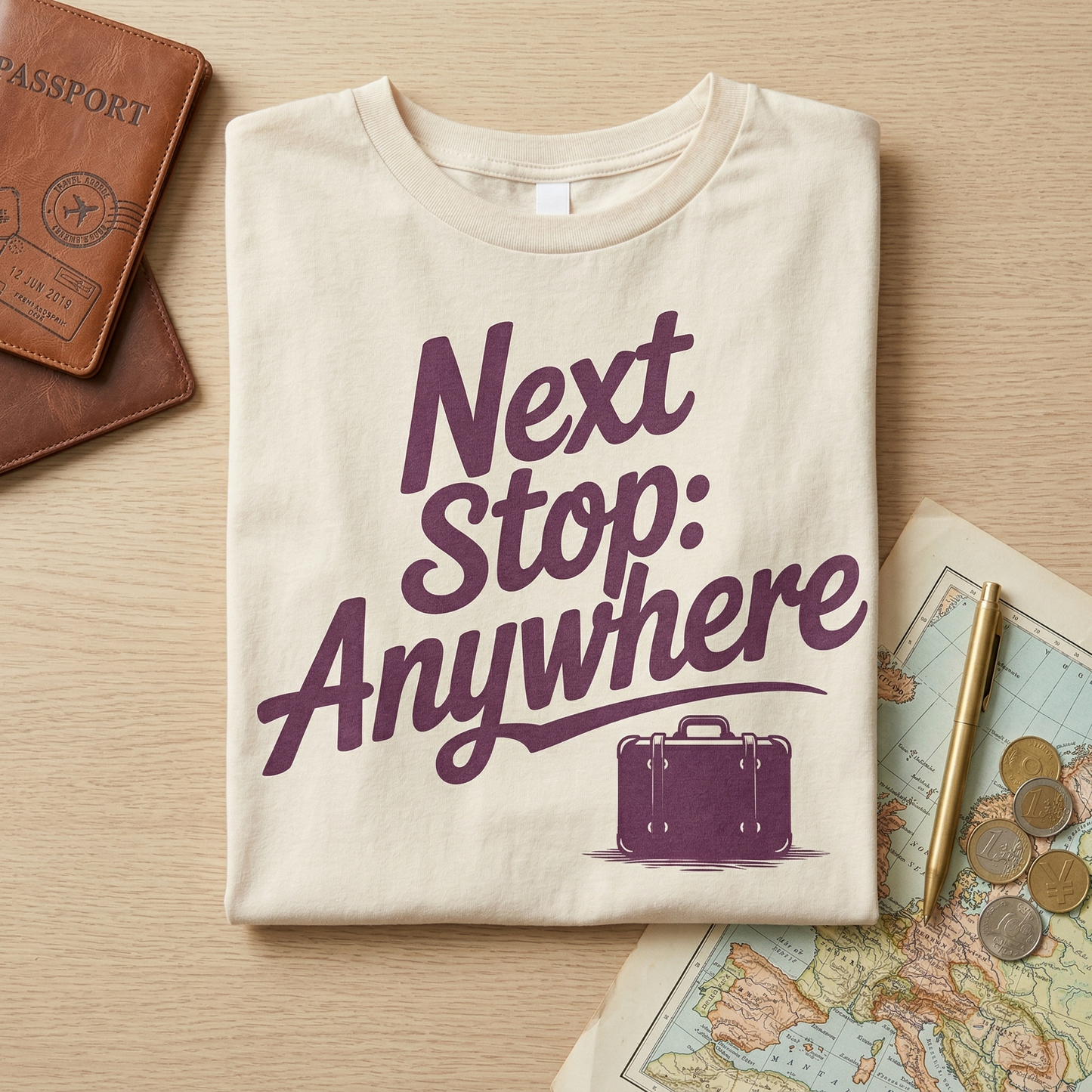 Custom Next Stop Anywhere Shirt, Personalized Wanderlust Tee, Travel Lover Gift, Retro Adventure T-Shirt, Custom Vacation Outfit, Nomad Gift