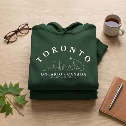 Custom Toronto Skyline Hoodie | Personalized Coordinates Sweatshirt | Line Art Cityscape Sweater | Ontario Travel Souvenir Gift