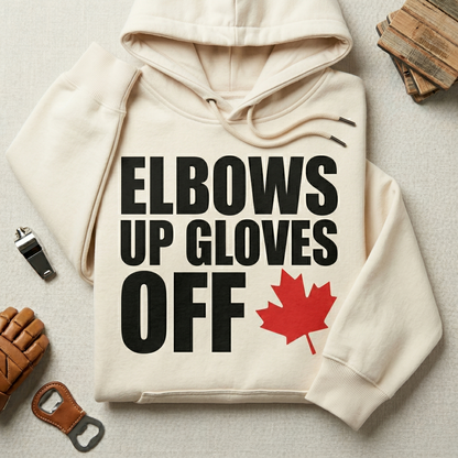 Custom Hockey Hoodie, Elbows Up Gloves Off Sweatshirt, Personalized Canada Hockey Pullover, Funny Hockey Player Gift, Vintage Sports Hoodie