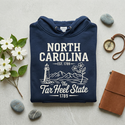 Custom North Carolina Hoodie - Vintage Tar Heel State Sweatshirt - Retro NC 1789 Est. Pullover - Personalized North Carolina Gift