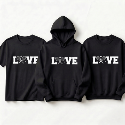 Custom Crossed Rackets Tennis Hoodie, LOVE Tennis Sweatshirt & T-Shirt | Personalized Tennis Team Apparel | Gift for Tennis Player