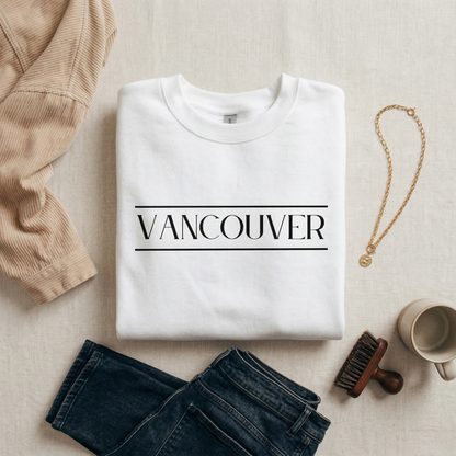 Minimalist Vancouver Sweatshirt | Elegant Vancouver BC Crewneck | White Serif Font City Jumper | Aesthetic British Columbia Canada Gift | Modern Vancouver Souvenir