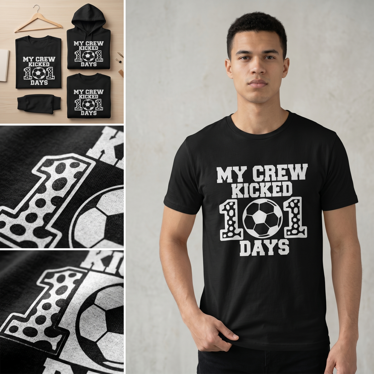 My Crew Kicked 101 Days Soccer Shirt, 101st Day of School Hoodie, Custom Teacher Student Soccer Sweatshirt, Personalized School Spirit Wear