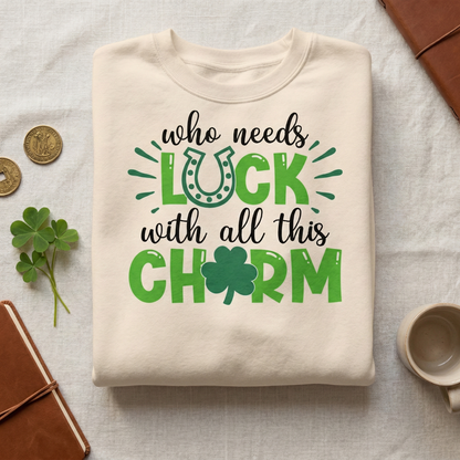 Retro Charm Sweatshirt, St Patrick's Day Crewneck, Shamrock Sweater, Lucky Vibes