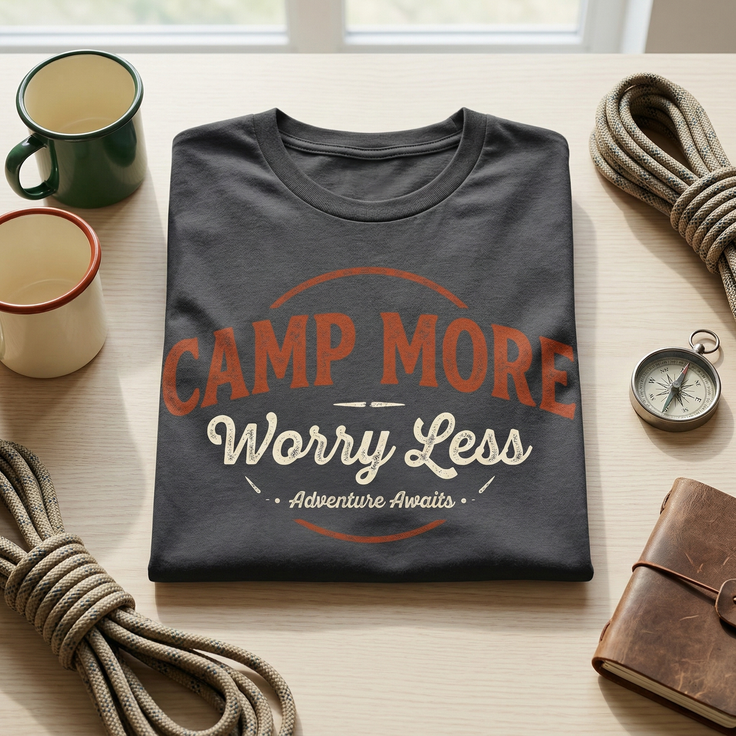 Custom Camping Shirt - Personalized Camp More Worry Less T-Shirt - Custom Adventure Motto Tee - Outdoorsy Gift for Hikers