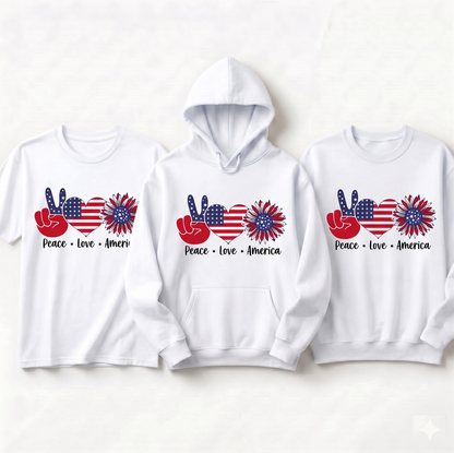Custom Peace Love America Shirt, Retro Patriotic 4th of July Hoodie, Personalized Independence Day Sweatshirt