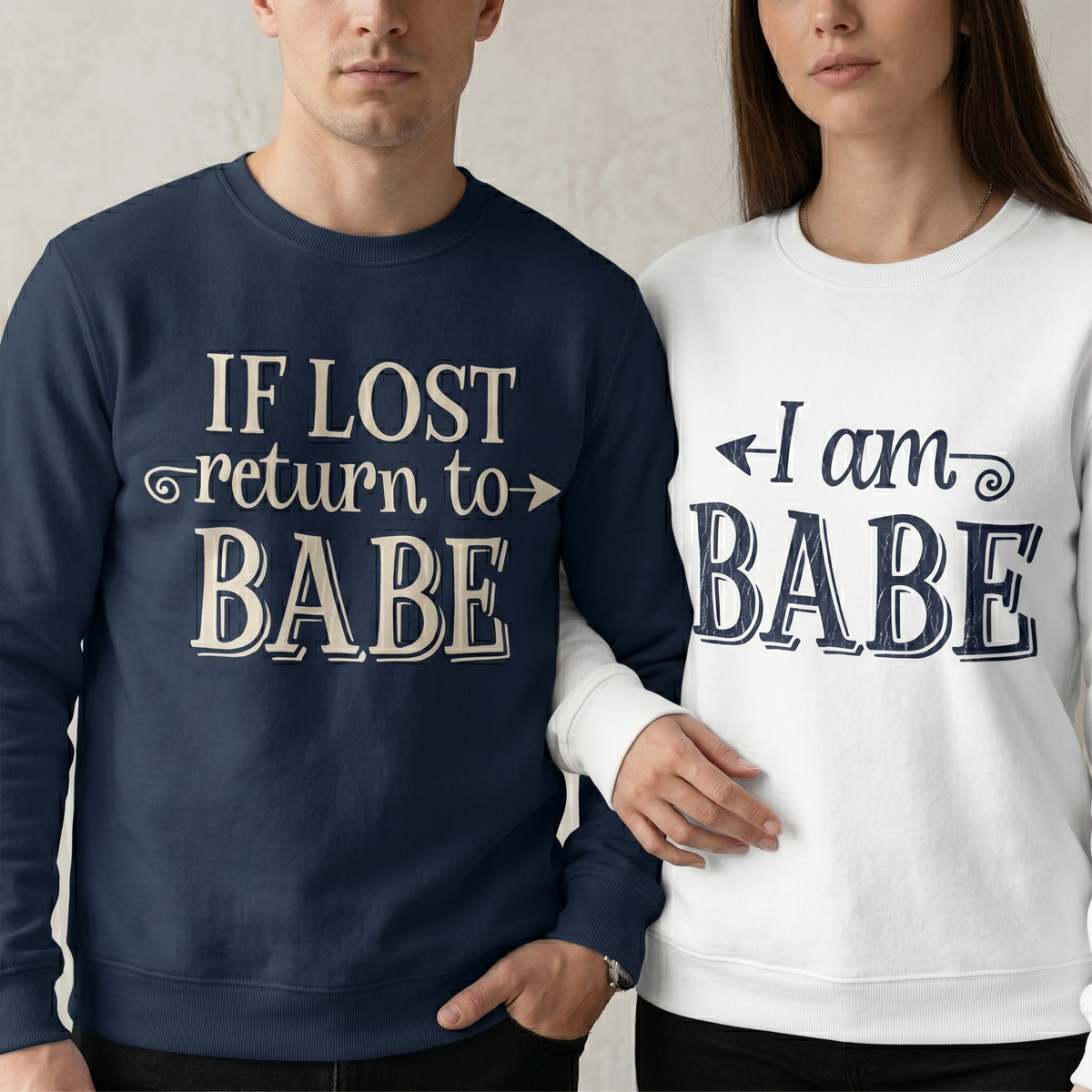 Custom Matching Couples Sweatshirts, Personalized If Lost Return to Babe Hoodie, Funny Couple Gift, Anniversary Crewneck
