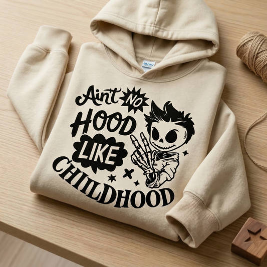 Ain't No Hood Like Childhood Toddler Hoodie | Cool Skeleton Kid Pullover | Retro Streetwear Kids Sweatshirt