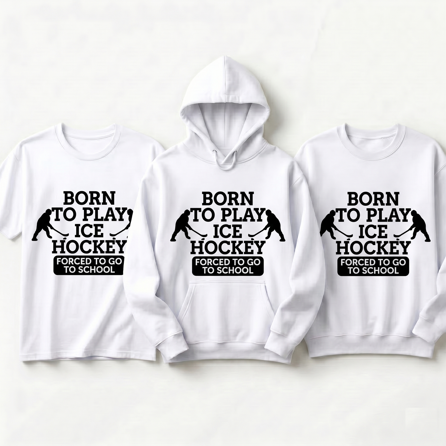 Custom Hockey Hoodie , Born To Play Ice Hockey Forced To Go To School Shirt, Personalized Hockey Player Sweatshirt, Funny Hockey Youth Gift