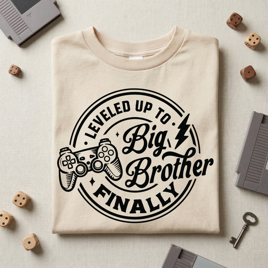 Leveled Up to Big Brother Finally Hoodie | Gamer Sibling Announcement Sweatshirt | Big Bro Pullover | New Baby Arrival Announcement Shirt