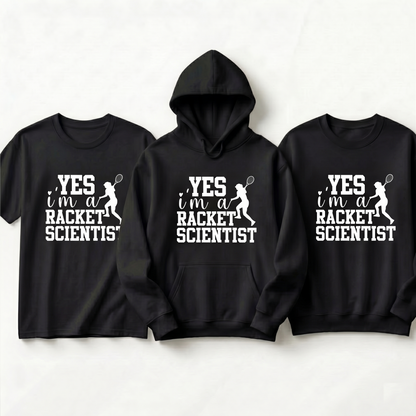 Funny Tennis Racket Scientist Hoodie, Custom Tennis Sweatshirt & T-Shirt | Personalized Tennis Player Gift | Punny Tennis Coach
