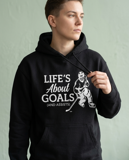 Custom Hockey Hoodie, Life's About Goals and Assists Sweatshirt, Personalized Hockey Player Gift, Custom Name Hockey Pullover