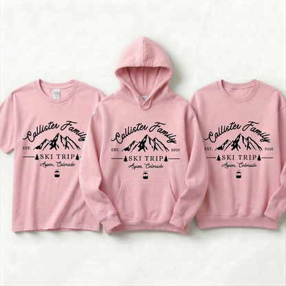 Custom Family Ski Trip Shirts | Personalized Matching Winter Vacation Hoodies | Mountain Crewneck Sweatshirt | Group Ski Apparel