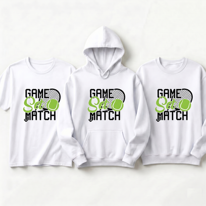 Custom Game Set Match Tennis Shirt, Personalized Tennis Mom Hoodie, Retro Tennis Ball Sweatshirt, Tennis Player Gift, Game Sports Apparel
