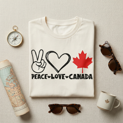 Custom Peace Love Canada Hoodie, Personalized Maple Leaf Sweatshirt, Canadian Pride Pullover, Minimalist Canada Gift, Retro Canada Souvenir