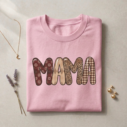 Mama Sweatshirt | Leopard Plaid Snowflake Pattern Crewneck, Cozy New Mom Gift