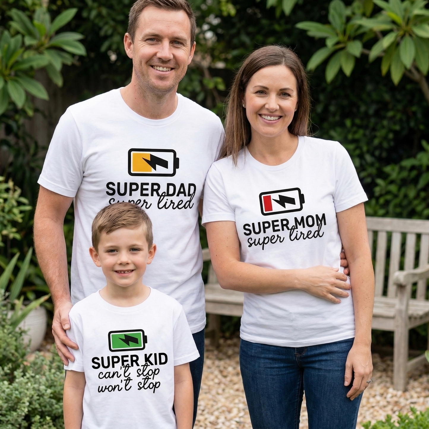 Funny Matching Family Shirts, Super Dad Super Mom Super Kid Battery Set, Tired Parents Shirt, Energetic Kid Tee, Custom Family Gift, New Parent Birthday Gift, Toddler Family Outfits