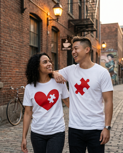 Matching Couple Shirts, Custom Heart Puzzle Piece T-Shirt, Valentines Day Gift for Boyfriend Girlfriend, Anniversary Couple Hoodies