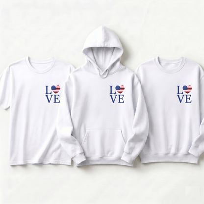 Custom American Flag Love Shirt, Personalized USA Heart Hoodie, Custom Patriotic Love Sweatshirt, Fourth of July Family Shirts