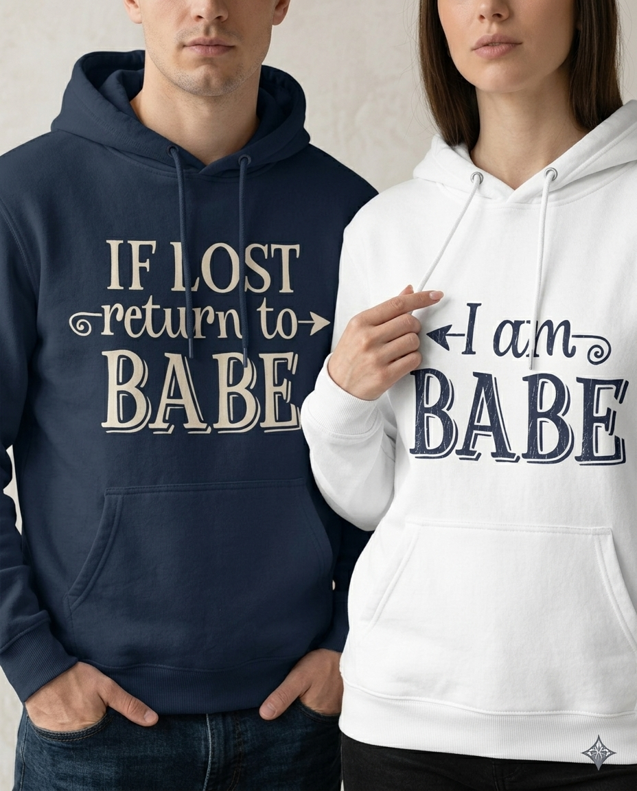 Custom Matching Couples Sweatshirts, Personalized If Lost Return to Babe Hoodie, Funny Couple Gift, Anniversary Crewneck