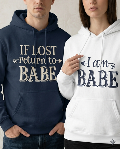 Custom Matching Couples Sweatshirts, Personalized If Lost Return to Babe Hoodie, Funny Couple Gift, Anniversary Crewneck