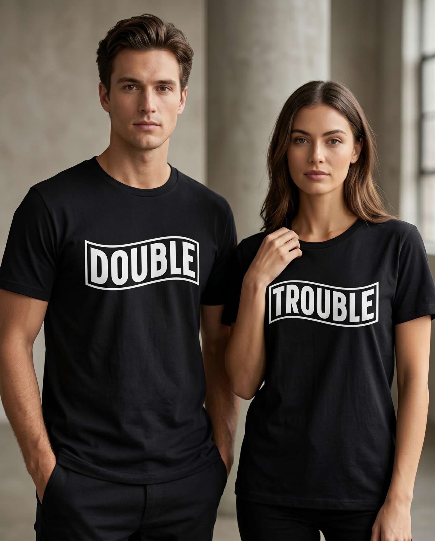 Matching Double Trouble Shirts, Custom Best Friend T-Shirt Set, Personalized Twin Outfits, Funny Couple Hoodies, Gift for Bestie