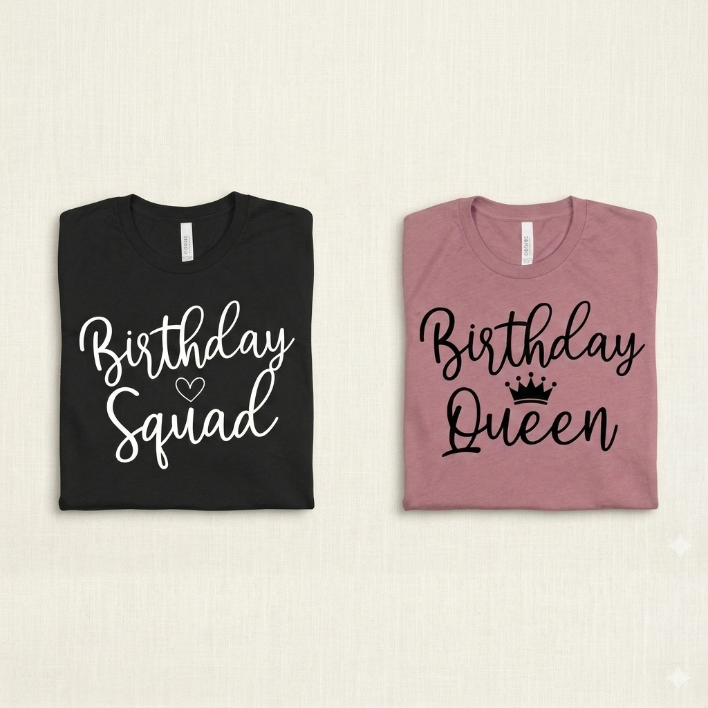 Birthday Queen Squad Matching Tees – Mauve Black Group Outfits