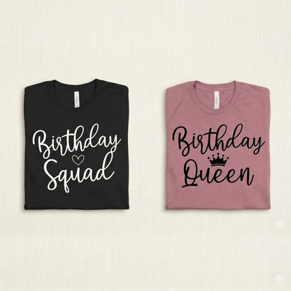 Birthday Queen Squad Matching Tees – Mauve Black Group Outfits