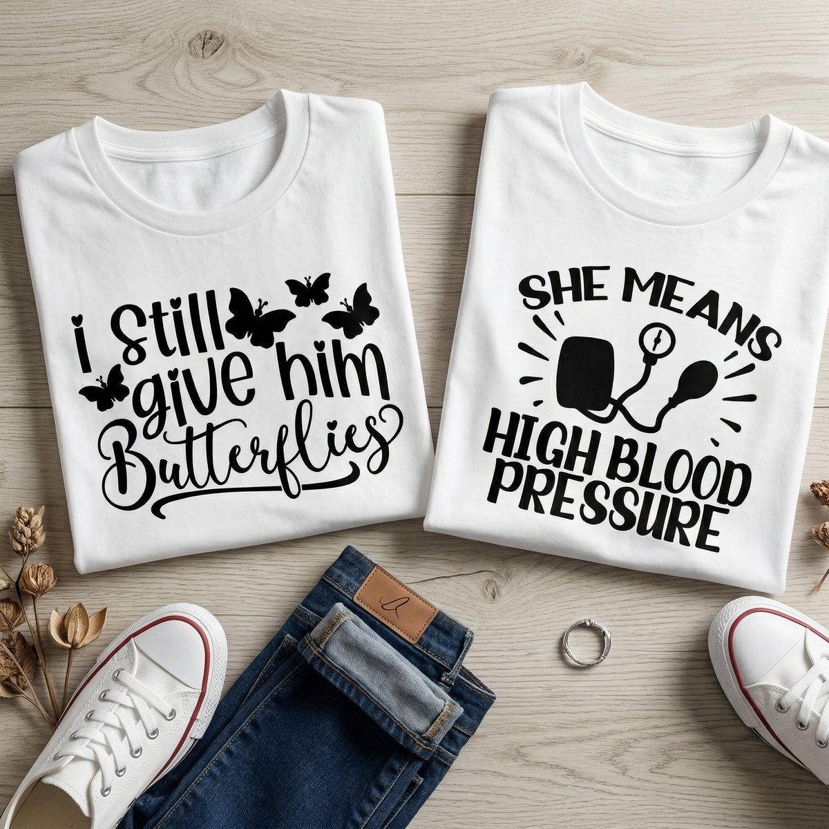 Funny Couple Matching Hoodies, I Still Give Him Butterflies, She Means High Blood Pressure Sweatshirts, Anniversary Gift for Couple