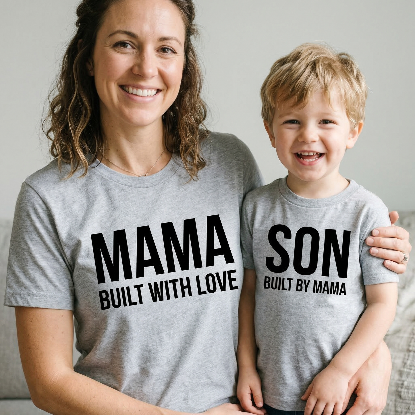 Mama & Son Matching Shirts – Built With Love / Built By Mama – Mommy and Me Matching T-Shirts – Boy Mom Gift – Mother Son Outfit