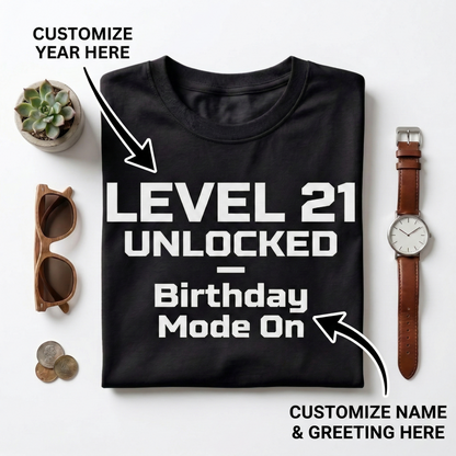 Custom Level 21 Unlocked Gamer Birthday Shirt, Personalized Video Game Tee