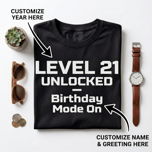 Custom Level 21 Unlocked Gamer Birthday Shirt, Personalized Video Game Tee