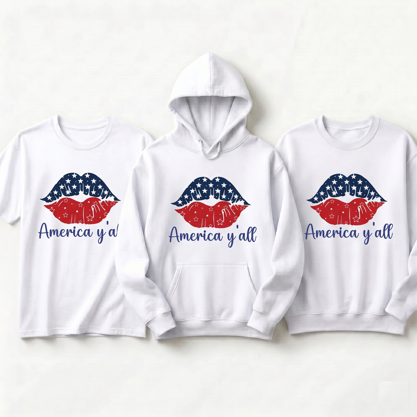 Personalized Patriotic Lips Hoodie, American Flag Lips Sweatshirt, 4th of July Custom Apparel, Red White and Blue USA Tee