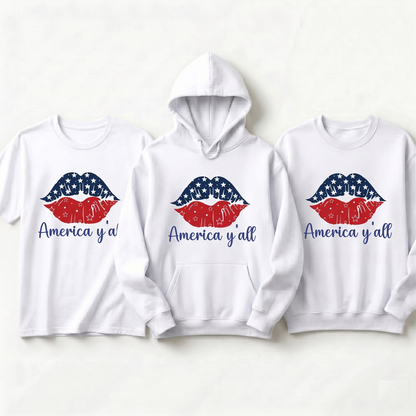 Personalized Patriotic Lips Hoodie, American Flag Lips Sweatshirt, 4th of July Custom Apparel, Red White and Blue USA Tee
