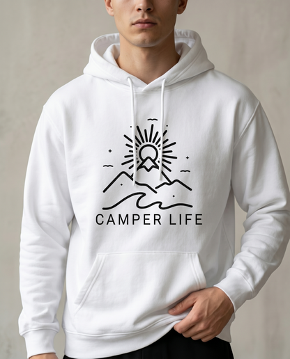 Custom Camper Life Hoodie, Minimalist Mountain & Wave Sweatshirt, Adventure T-Shirt | Personalized Camping Gift | Nature Lover Apparel