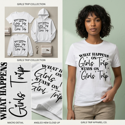 Custom Girls Trip 2026 Shirt, Personalized What Happens on Girls Trip Stays on Girls Trip Hoodie, Bachelorette Party Tee