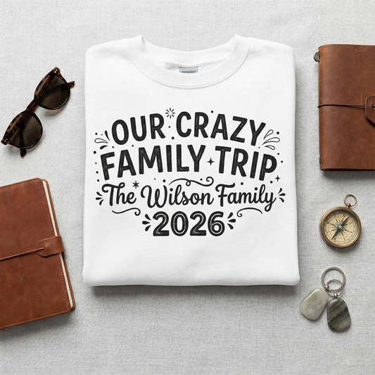 Personalized Family Vacation Sweatshirt, Matching Group Travel Tees, Our Crazy Family Adventure, Custom Family Name Shirt, Reunion Gift27
