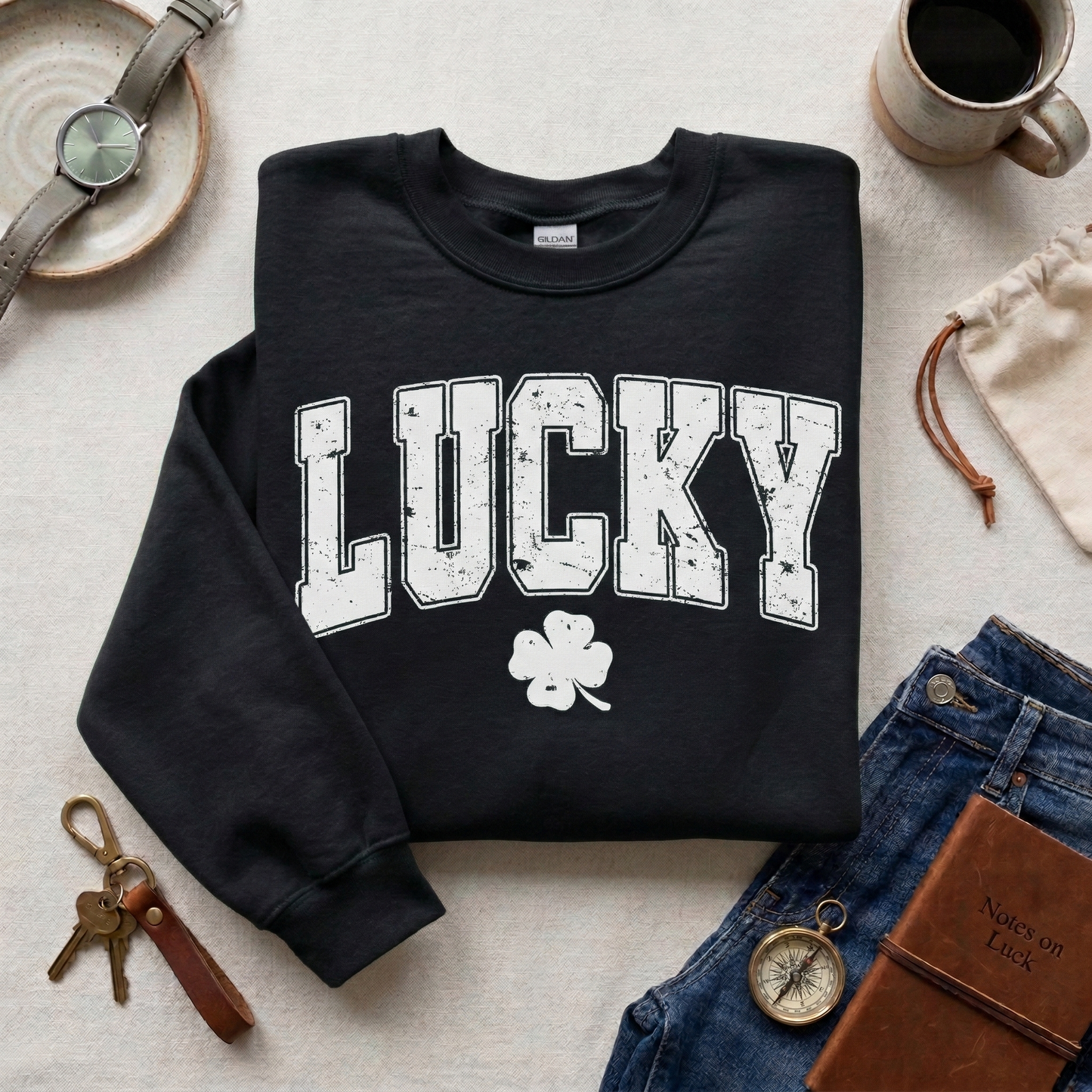 Vintage Style Lucky Shamrock Sweatshirt, St Patrick's Day Clover Crewneck
