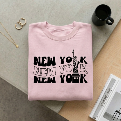 Retro New York T-Shirt, Wavy New York NYC Tee, Statue of Liberty Graphic Shirt, Vintage Style New York Souvenir, NYC Gift