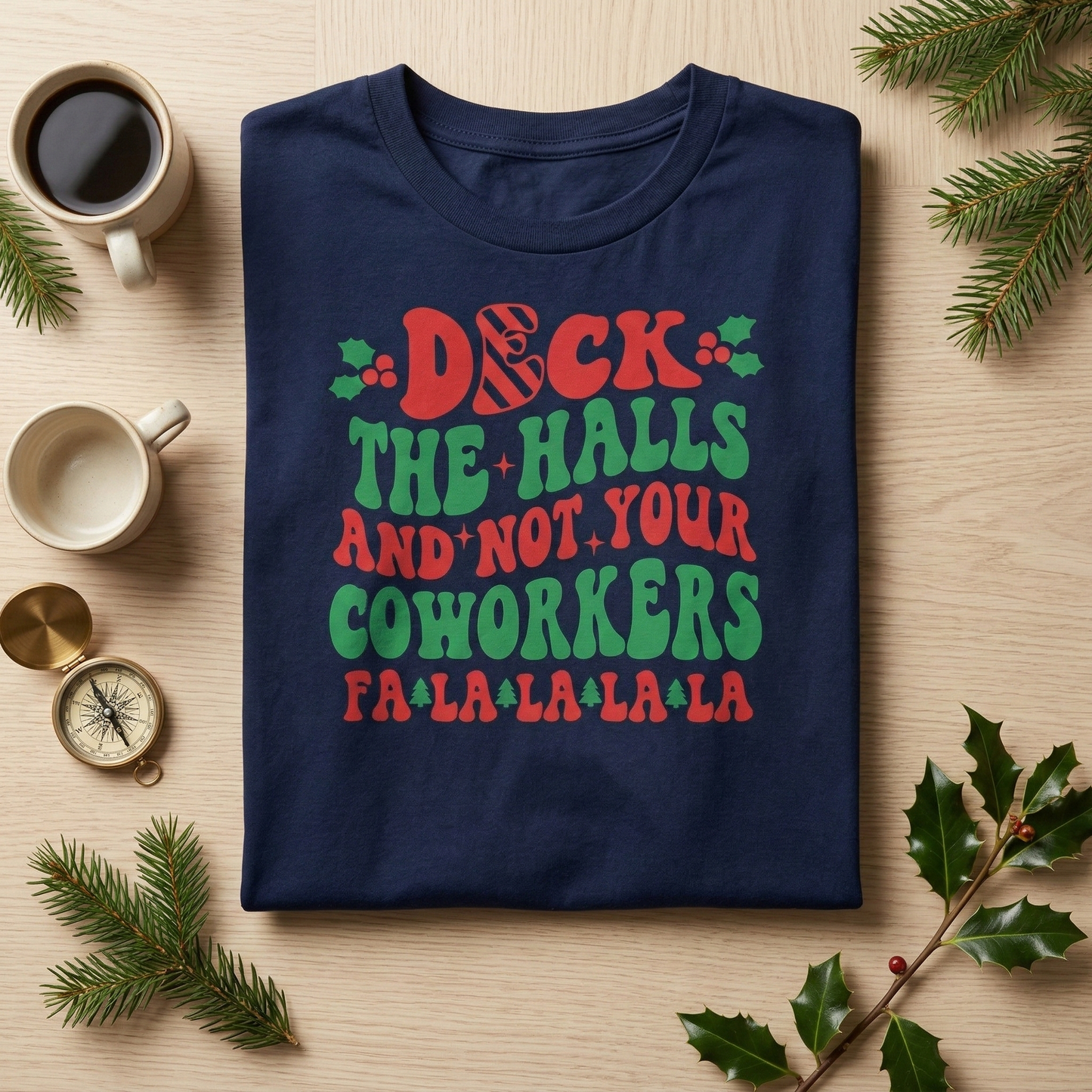 Retro Christmas T-Shirt – Deck The Halls Not Coworkers Holiday Tee