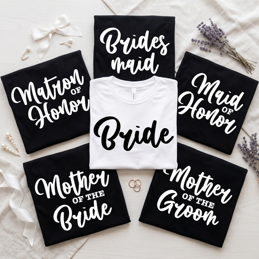 Custom Bridal Party Shirts, Personalized Bride Tee, Minimalist Bridesmaid Gift, Bachelorette Party Group Shirts, Matching Wedding Shirts.