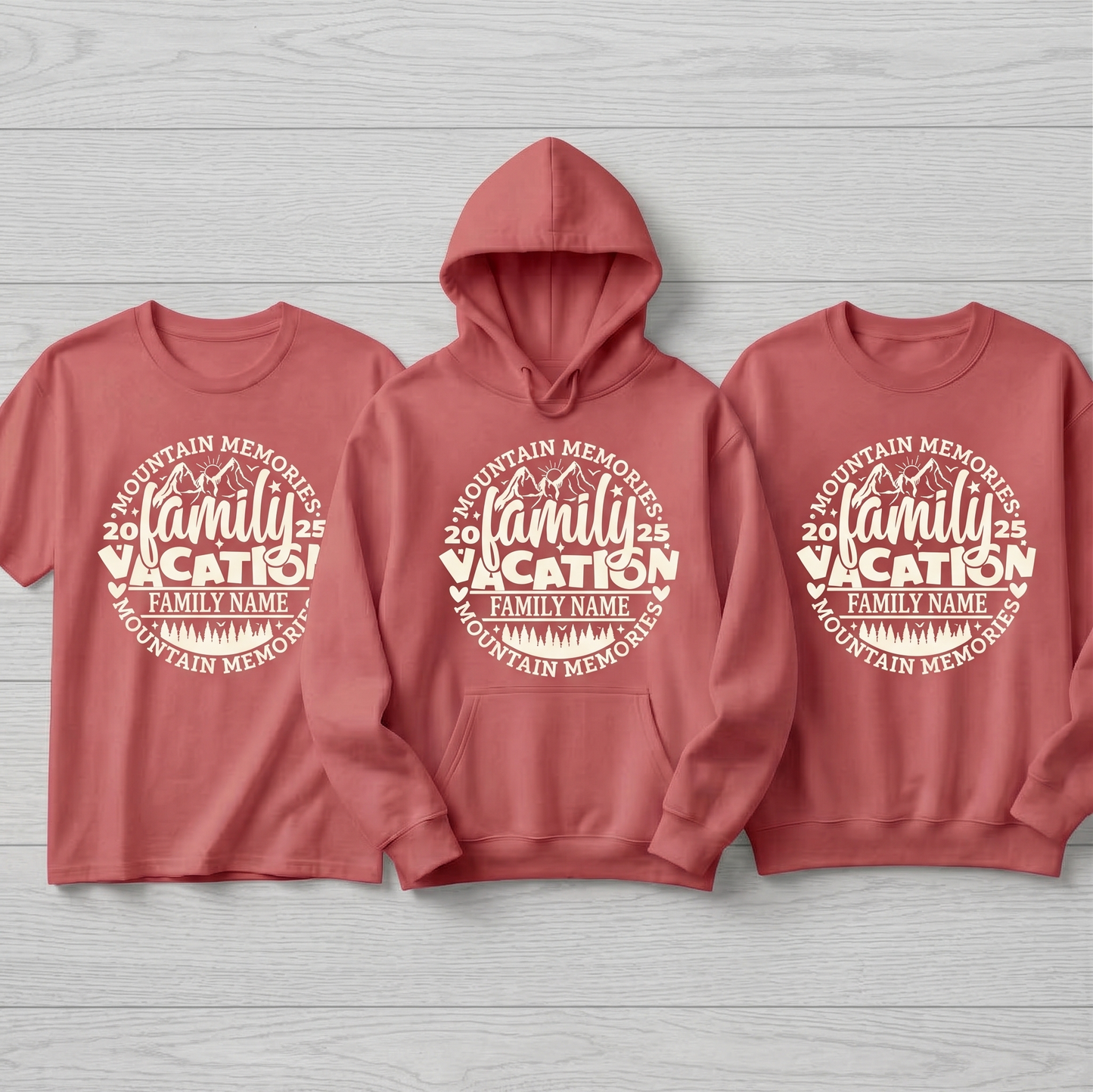 Custom Family Name Vacation 2025 Shirts, Personalized Mountain Memories Matching Hoodies, 2026 Family Trip Sweatshirts