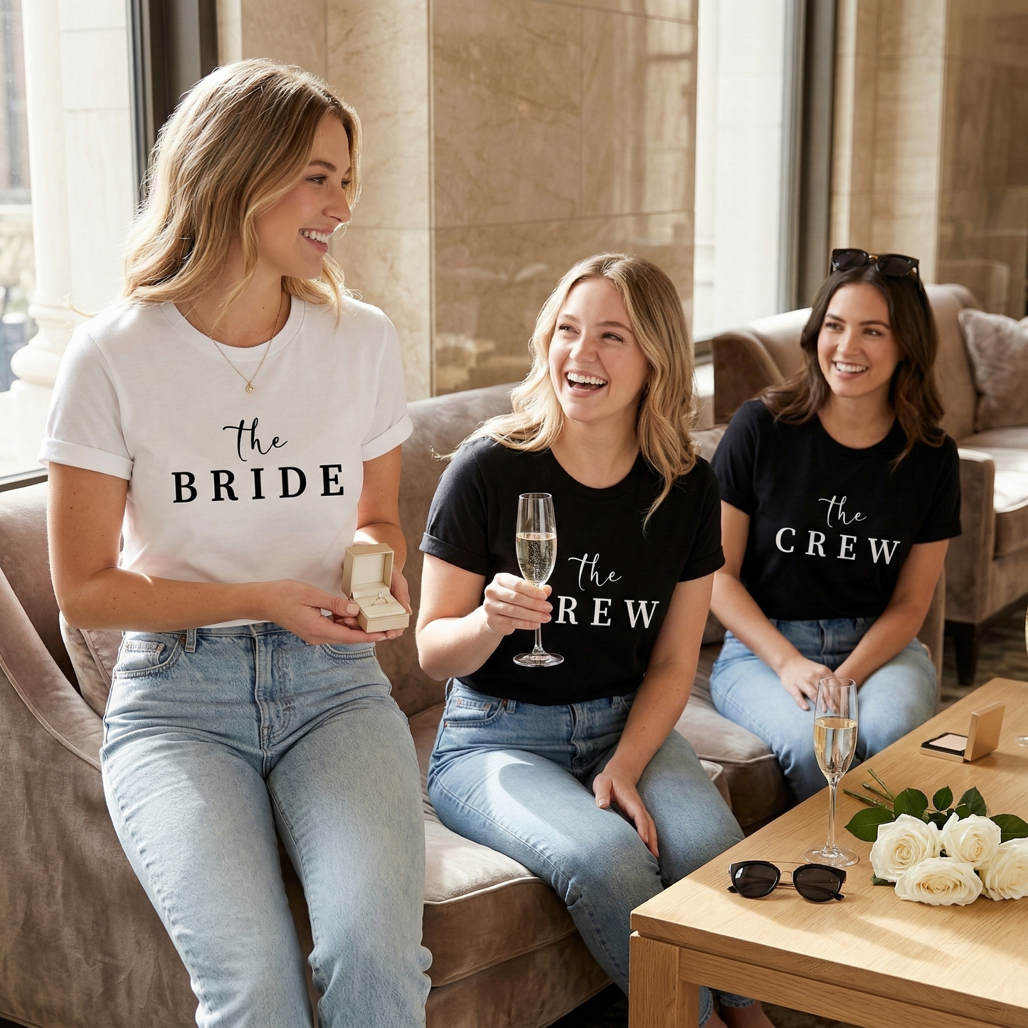 The Bride and The Crew T-Shirts, Bachelorette Party Favors, Minimalist Wedding Party Shirts, Bridesmaid Proposal Gifts