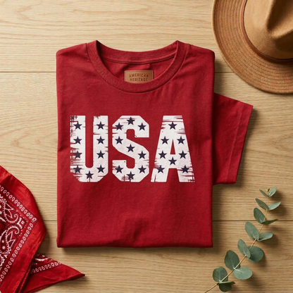 Vintage USA T-Shirt | Distressed Americana Tee | 4th of July Patriotic Shirt | Western Country Festival Top | Retro Independence Day Apparel